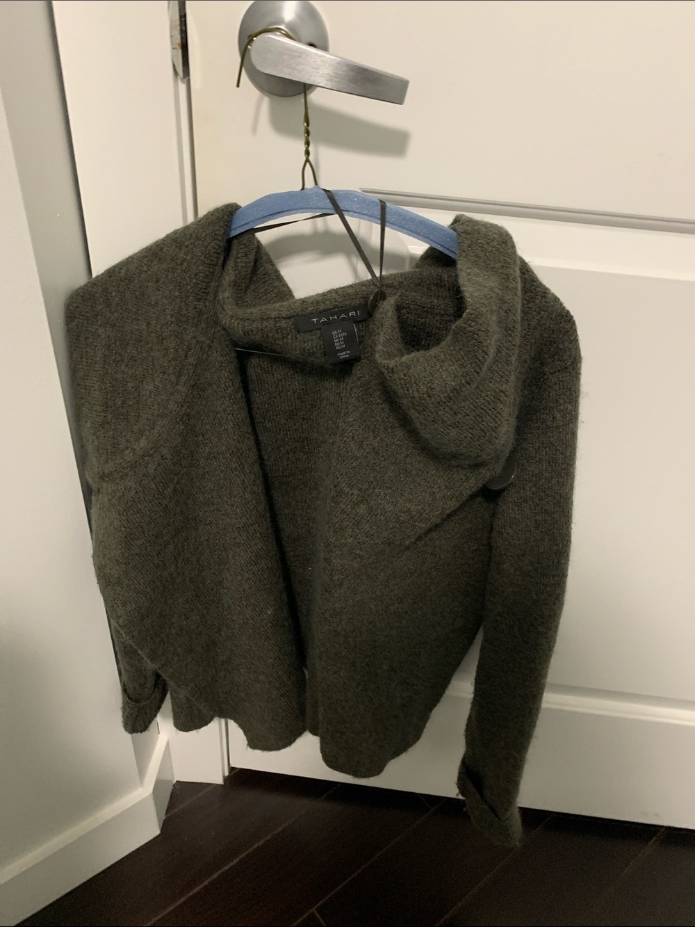 Tahari Olive Open-Front Knit Cardigan